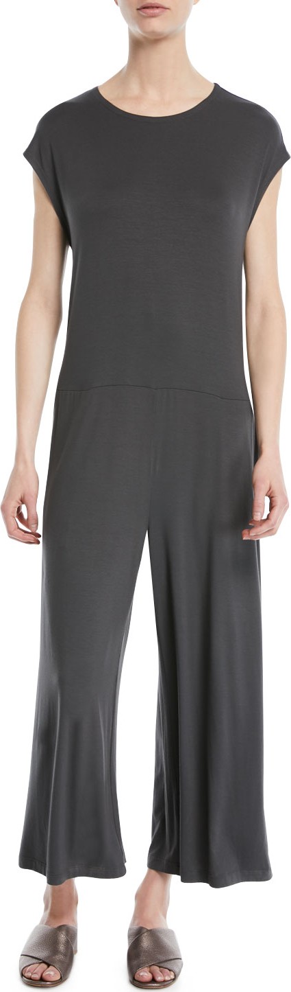 Eileen Fisher Lightweight Viscose Jersey Cap-Sleeve Jumpsuit