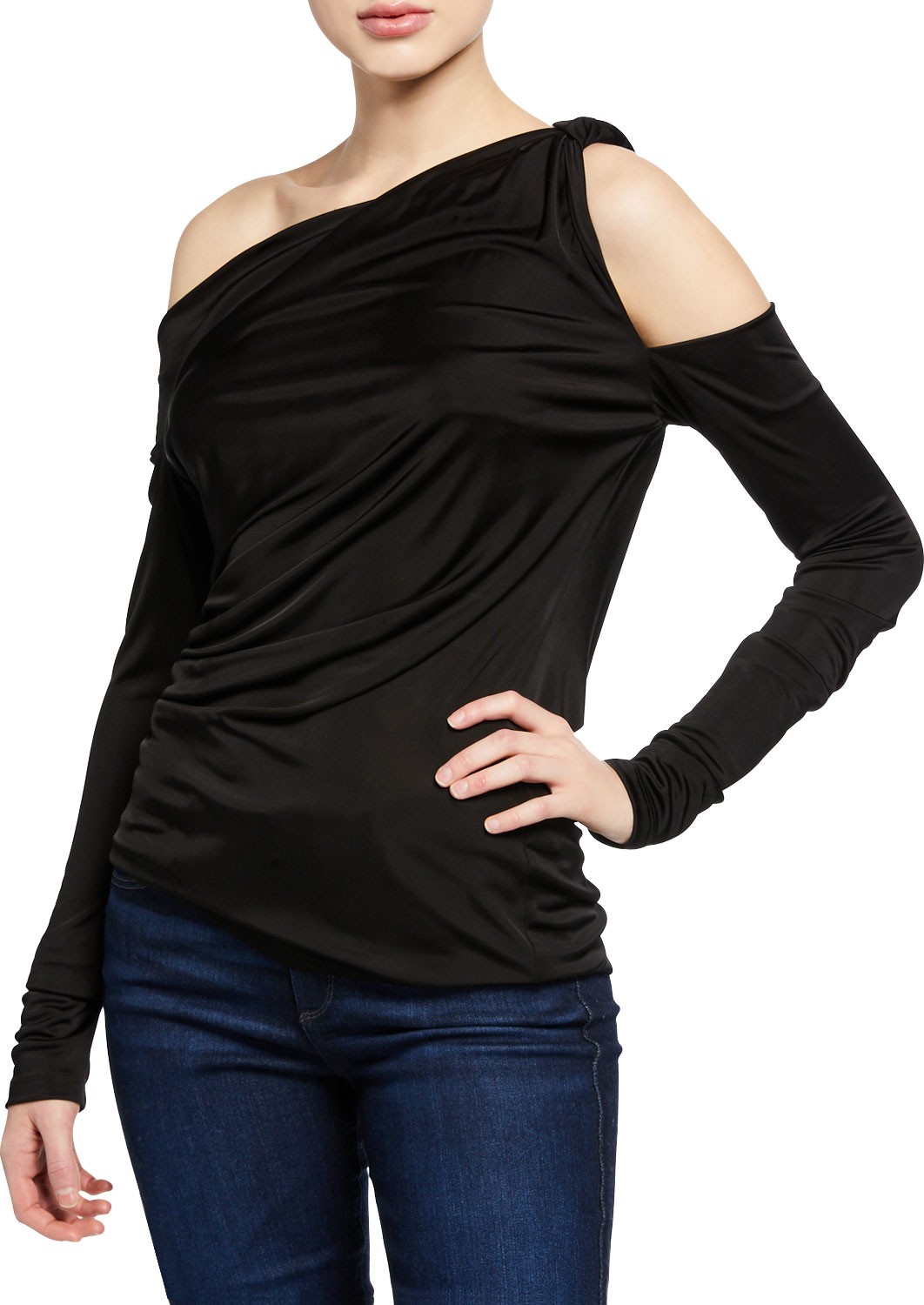 Pinko Serena Cold-Shoulder Long-Sleeve Jersey Top