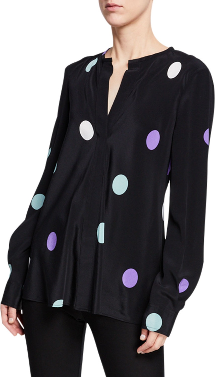 Derek Lam 10 Crosby Polka-Dot Long-Sleeve Blouse