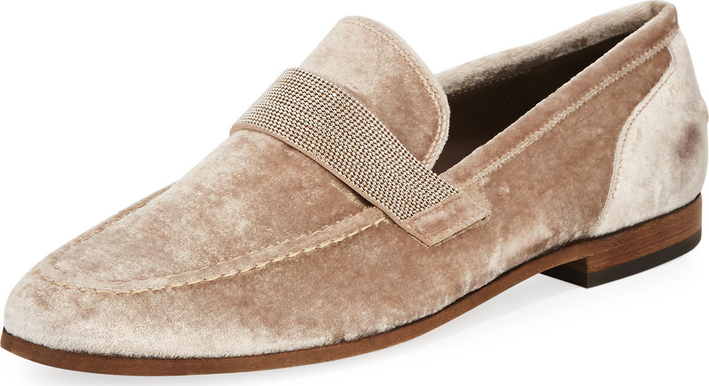 Brunello Cucinelli Flat Metallic Velvet Loafer