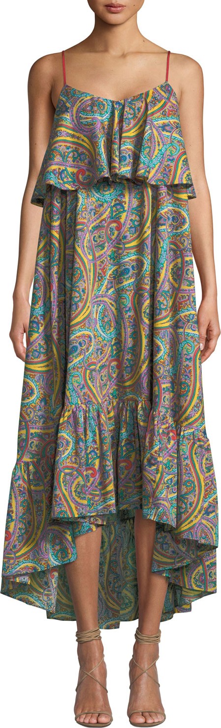 Etro Printed Cotton Tiered Ruffle Midi Dress