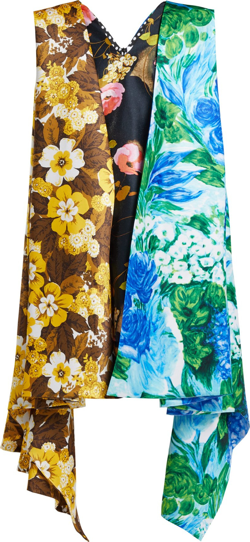 Richard Quinn Floral-print draped duchess satin dress