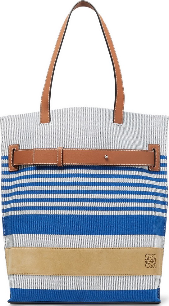 LOEWE Leather and Suede-Trimmed Striped Canvas Tote Bag