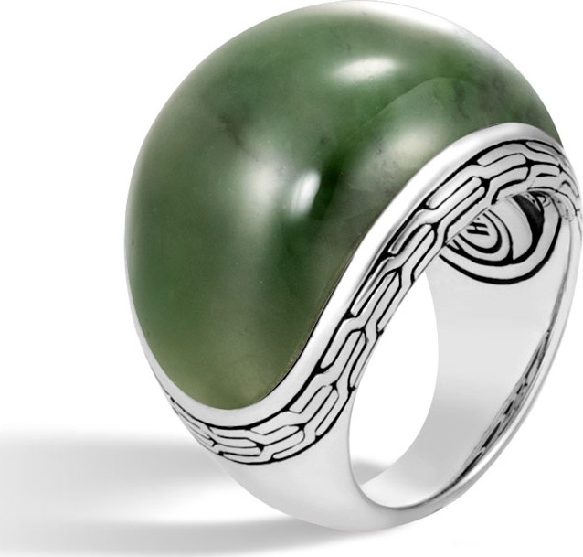 John Hardy Classic Chain Dome Ring with Green Jade, Size 6