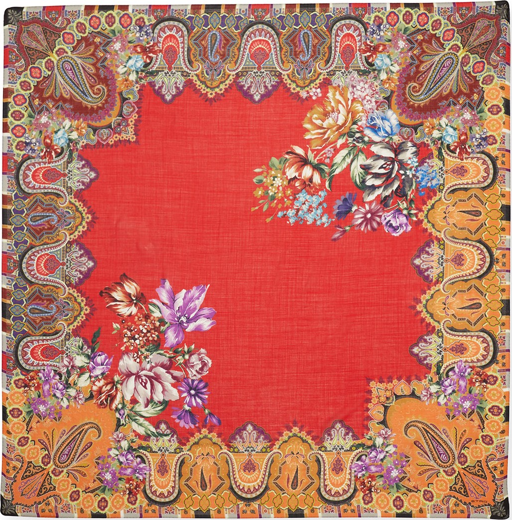 Etro Rose & Paisley Border Scarf