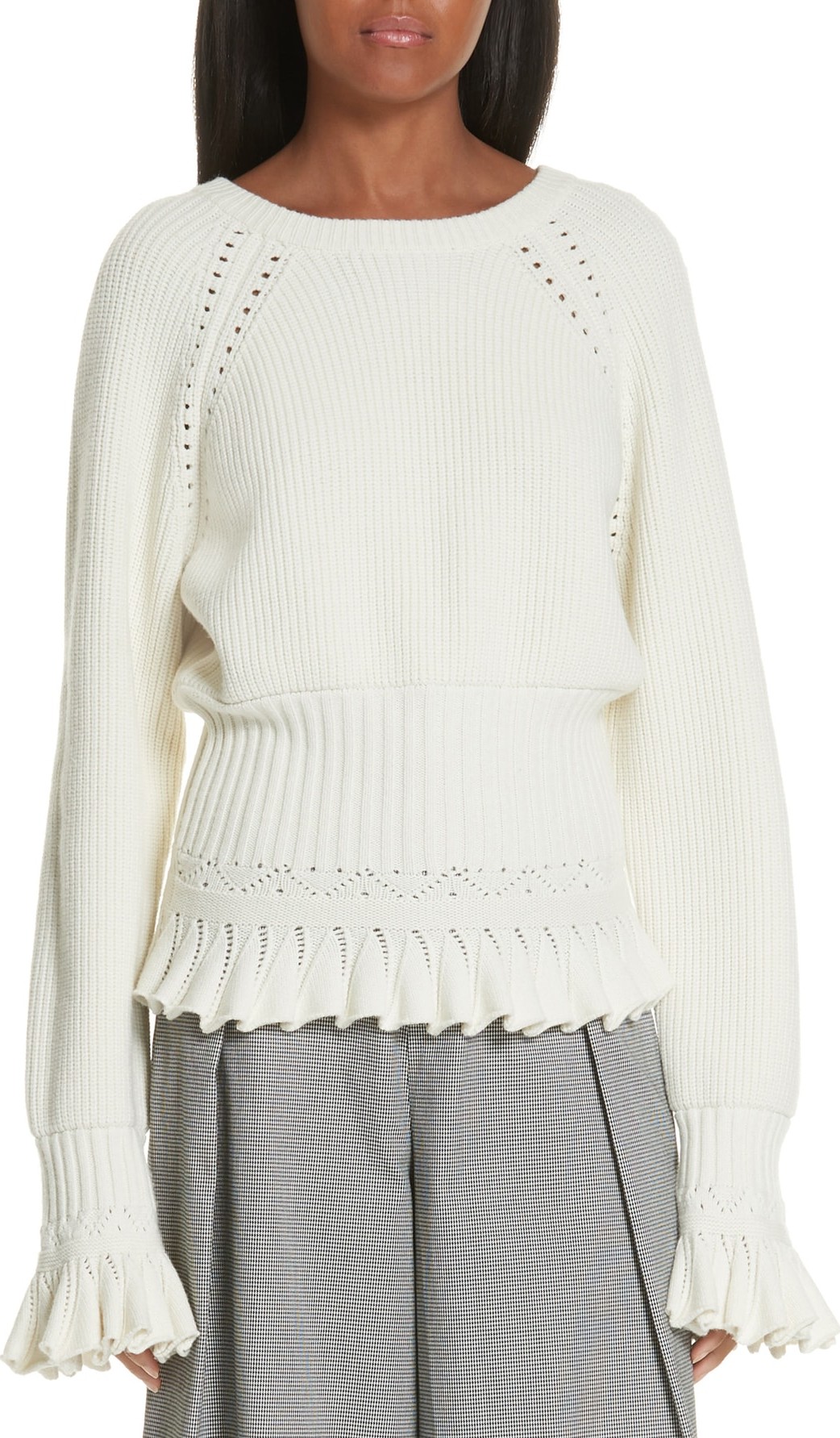 Opening Ceremony Pointelle Detail Ruffle Trim Sweater