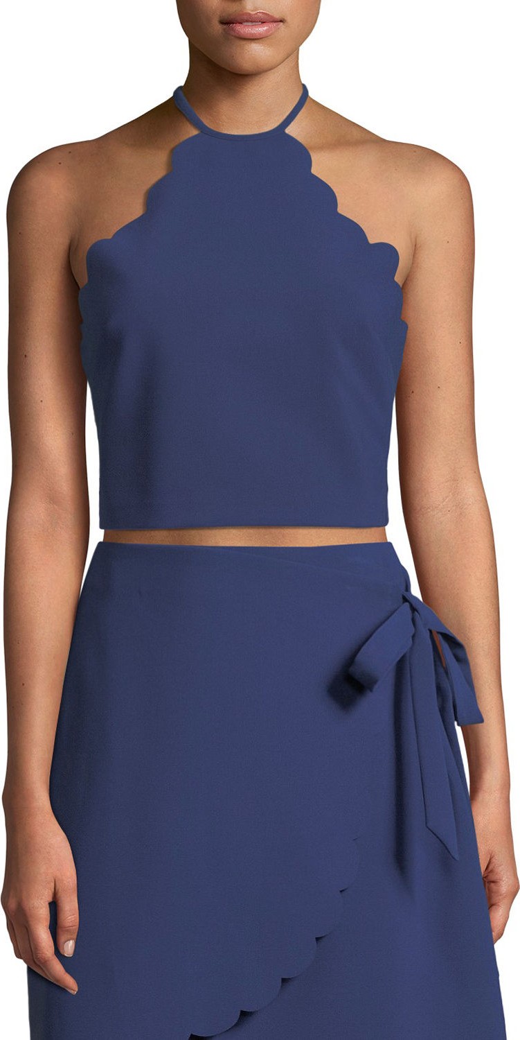 LIKELY Reeves Scalloped Halter-Neck Crop Top