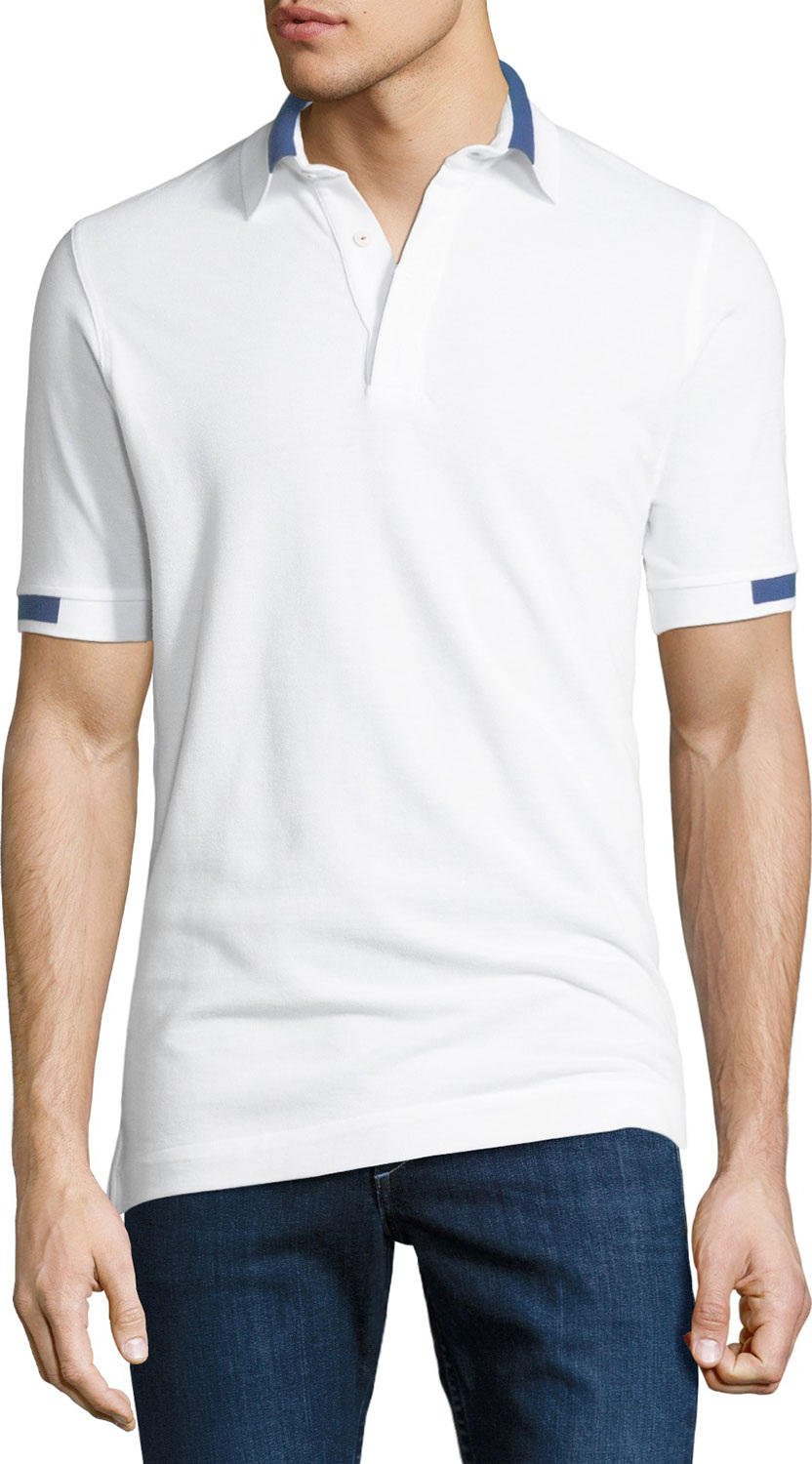 Kiton Men's Piqué Knit Cotton Polo Shirt, White