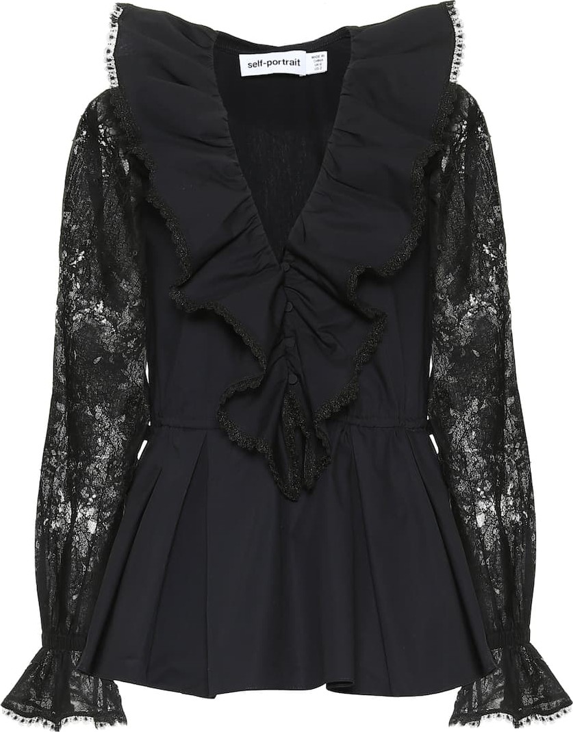 Self Portrait Lace-trimmed cotton top