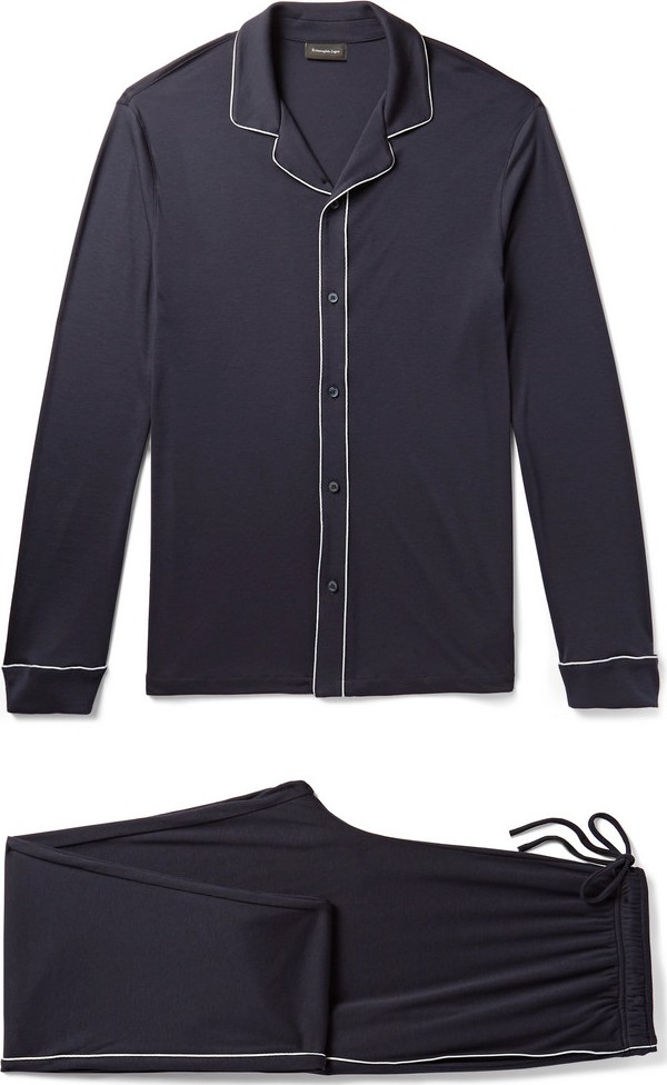 Ermenegildo Zegna Piped Jersey Pyjama Set