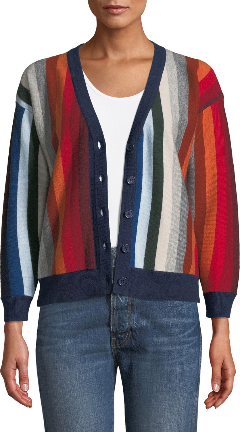 THE GREAT. The Co-Ed Striped Wool-Blend Cardigan