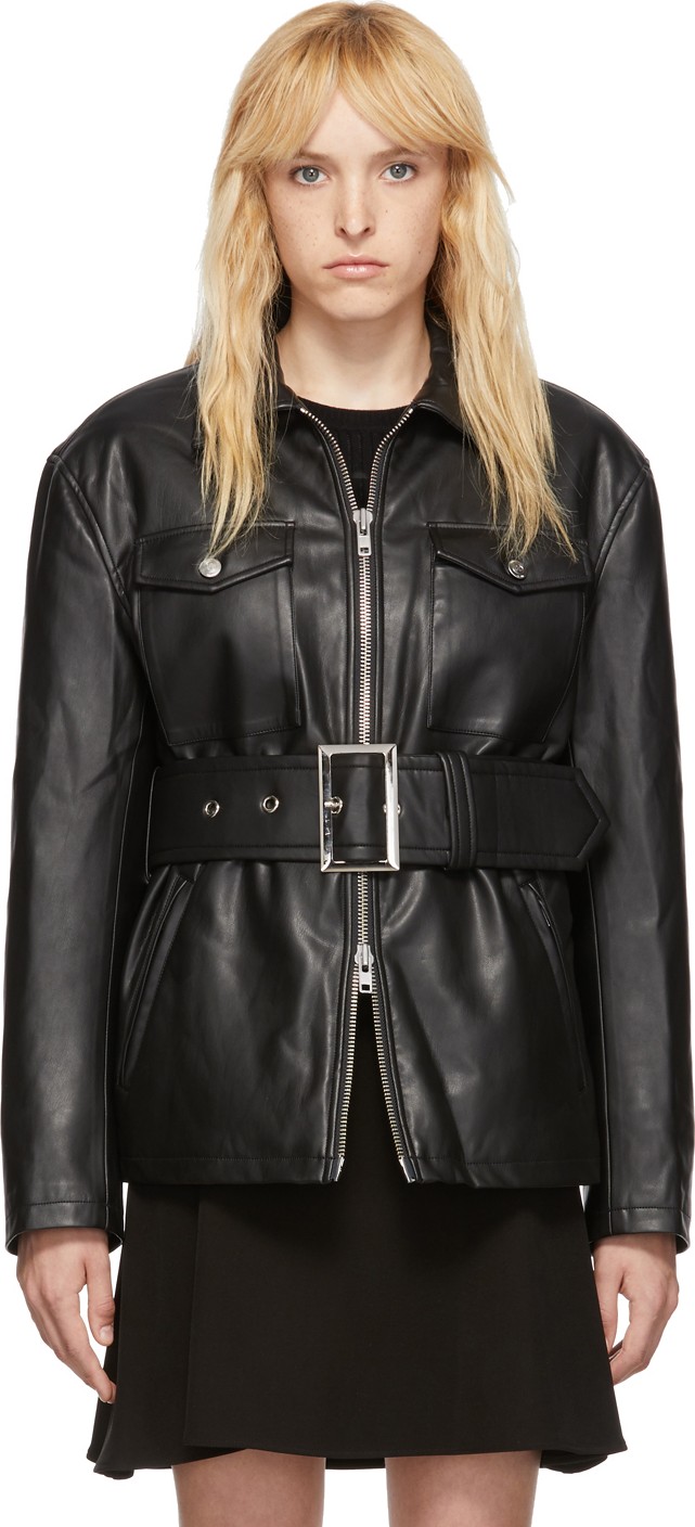 Opening Ceremony Black Faux-Leather Belted Jacket