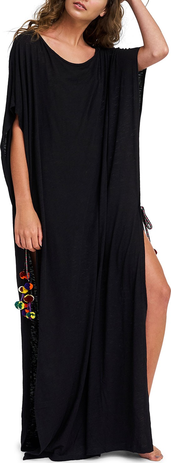 Pitusa Greek Tie Side-Split Pompom Long Dress