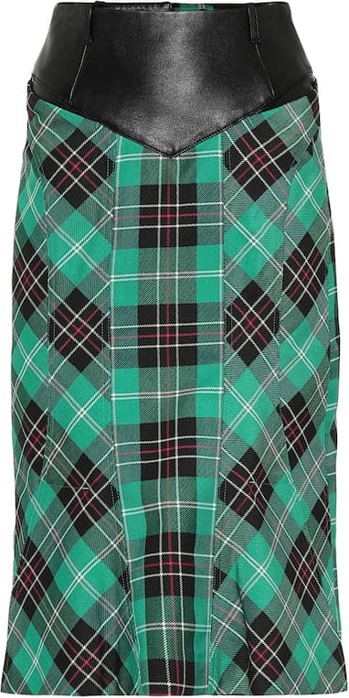 Marine Serre Leather-trimmed wool-blend skirt