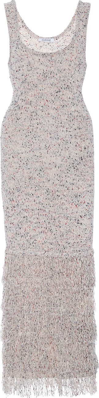 Cushnie Sleeveless Midi Length Knit Dress with Tiered Fringe