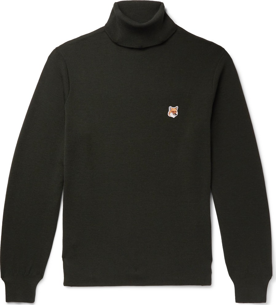 Maison Kitsune Slim-Fit Logo-Appliquéd Wool Rollneck Sweater