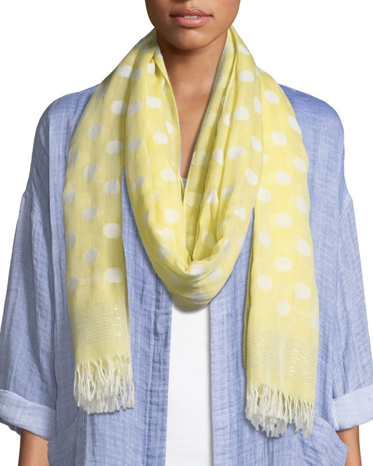 Eileen Fisher Polka Dot Cotton-Blend Scarf