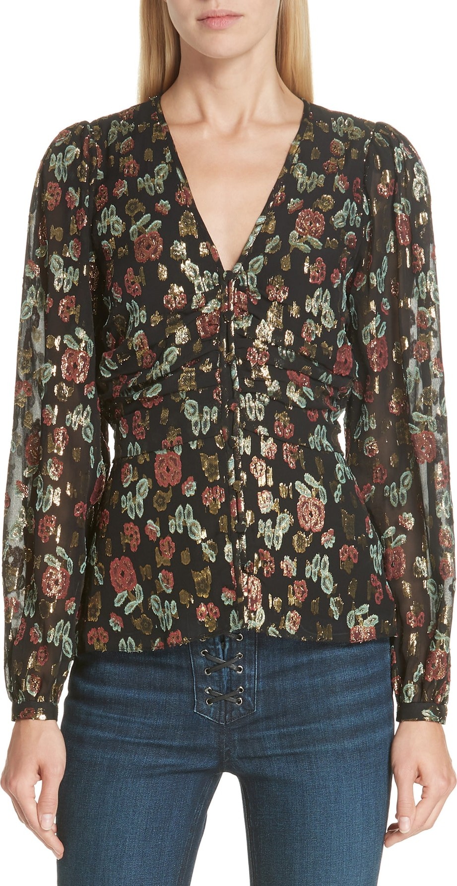 Veronica Beard Joyce Metallic Jacquard Silk Blend Blouse