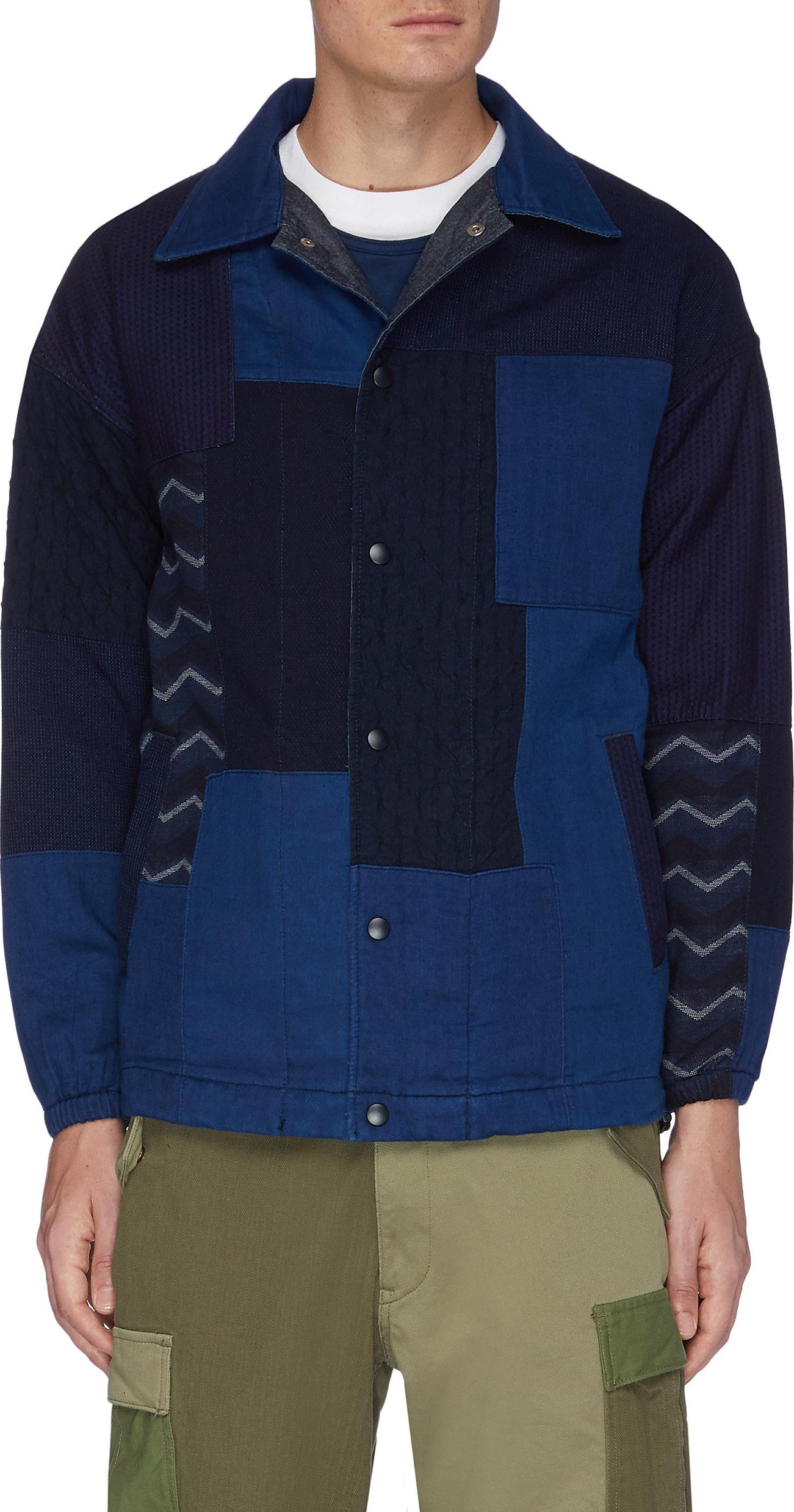 FDMTL 'Coach' Sashiko rinse patchwork jacket