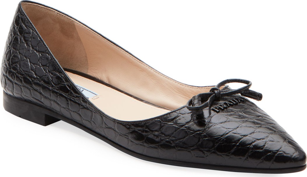 Prada Crocodile-Embossed Ballet Flats