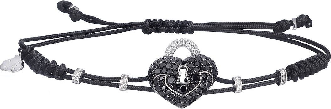 Pippo Perez 18k Black & White Diamond Heart Lock Pull-Cord Bracelet