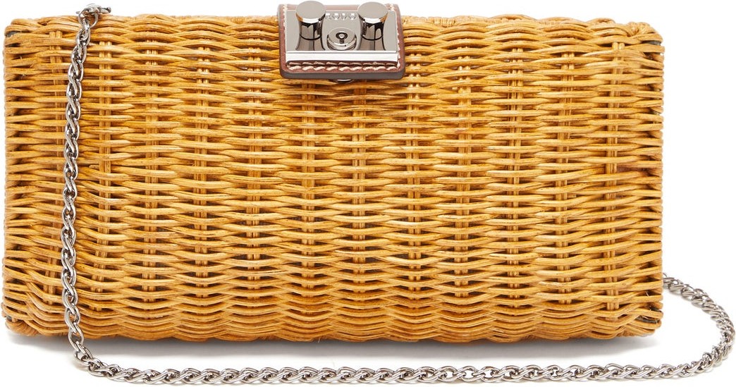 RODO Leather-trimmed wicker clutch bag