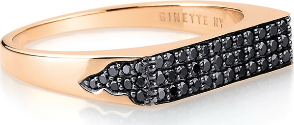 GINETTE NY 18k Rose Gold Black Diamond Signet Ring, Size 7
