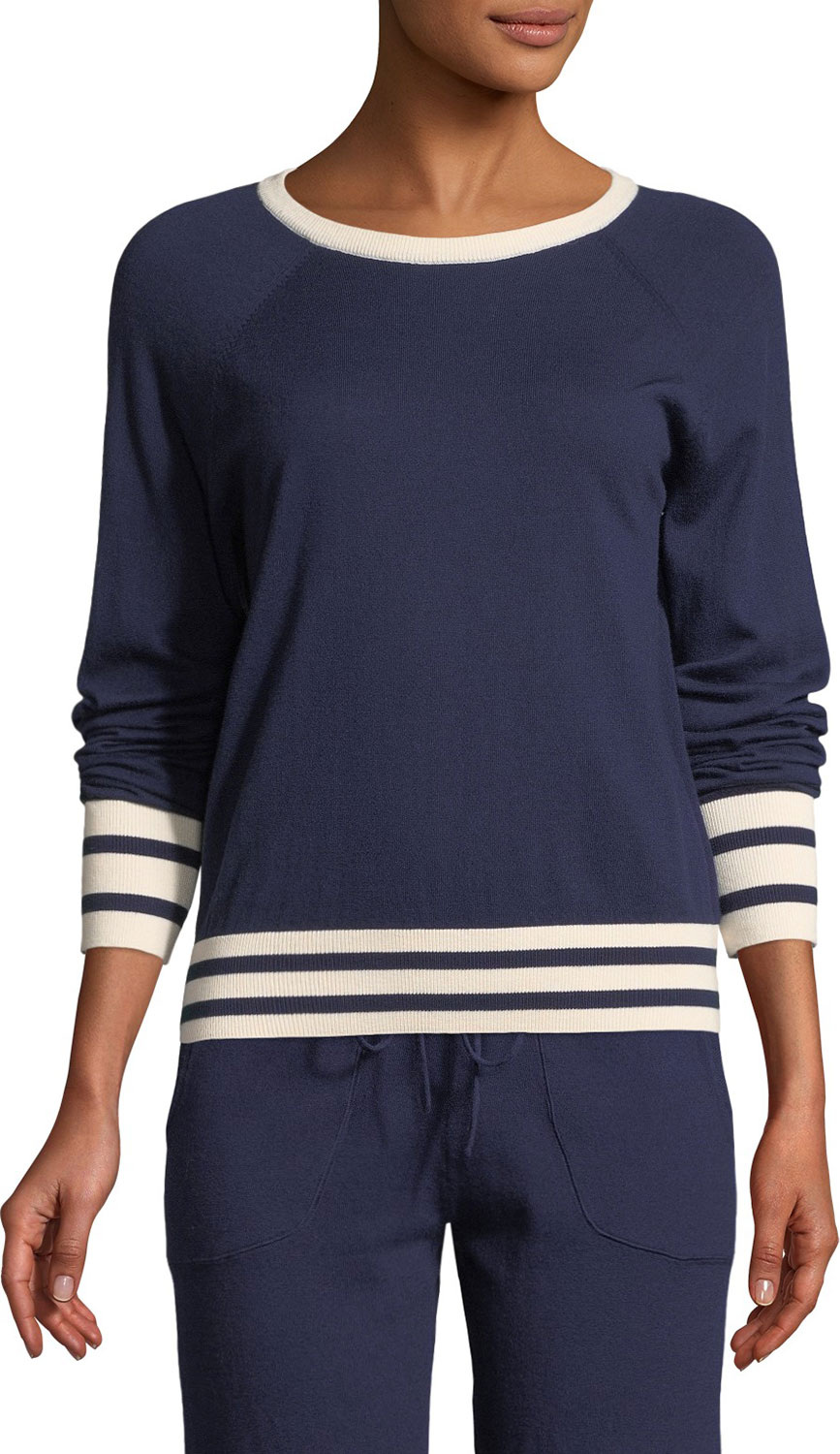 Equipment Axel Striped-Trim Cropped Tennis Sweater