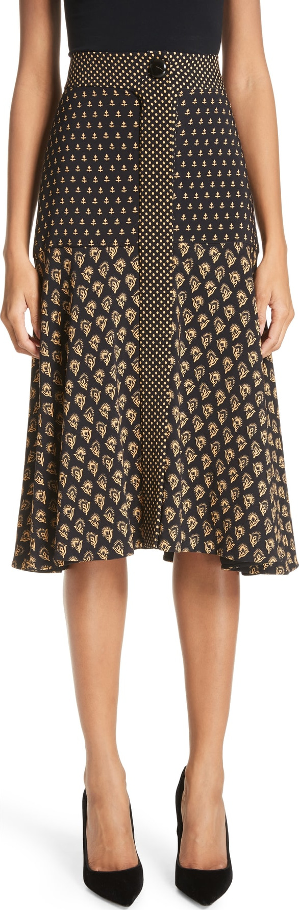 Proenza Schouler Mixed Print Crepe Midi Skirt