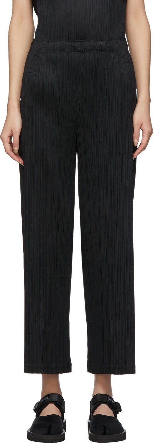Pleats Please By Issey Miyake Black Pleats Vented Trousers