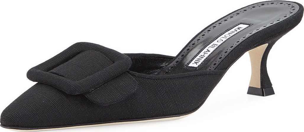 Manolo Blahnik Maysale Linen Buckle Mule
