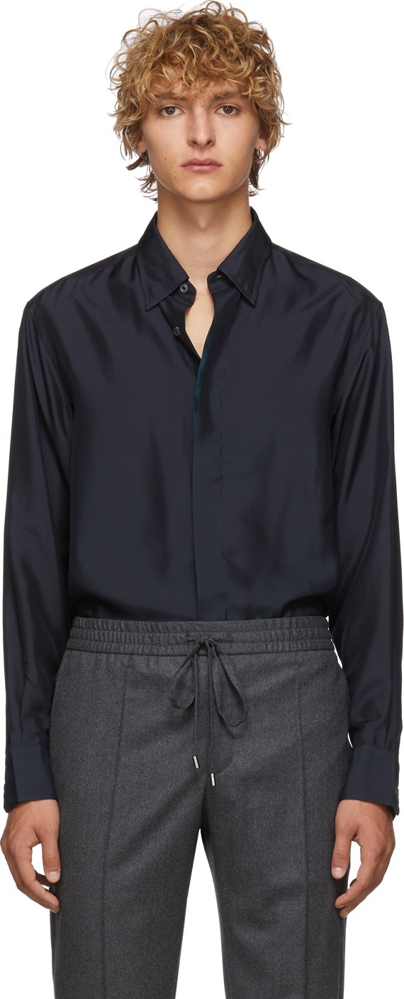 Brioni Blue Silk Regular Shirt