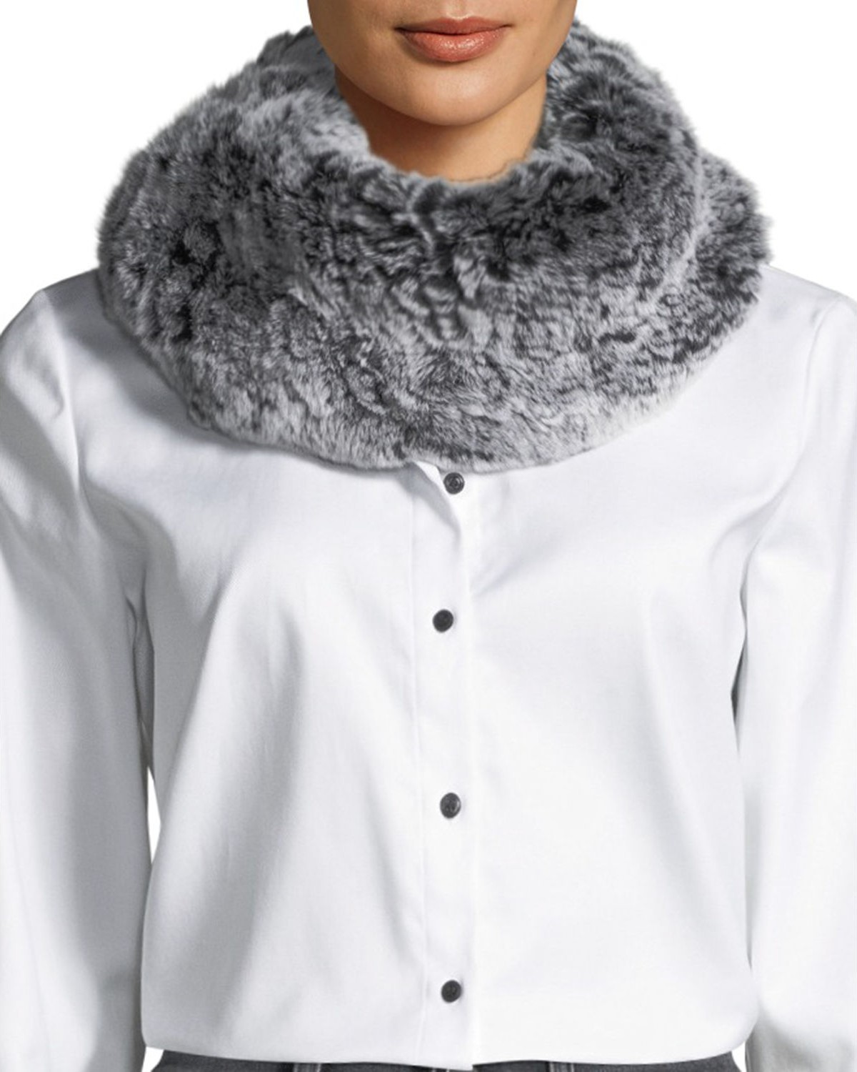 Surell Stretch Knit Short Fur Infinity Scarf