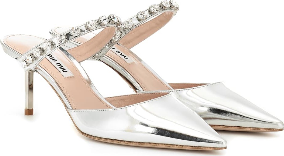 Miu Miu Crystal metallic leather mules