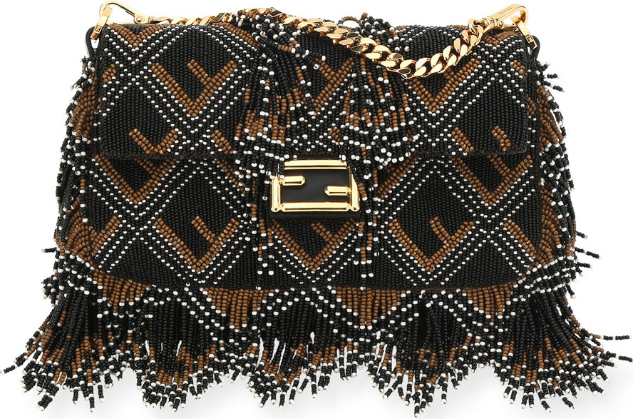 Fendi Baguette Micro FF Beaded Shoulder Bag