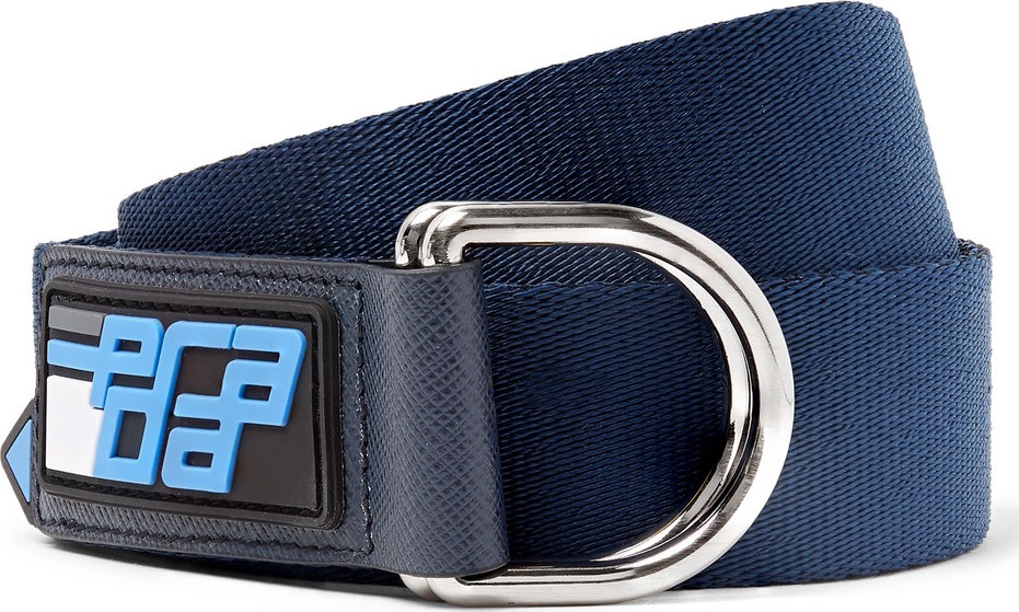 Prada 3cm Navy Saffiano Leather-Trimmed Canvas Belt