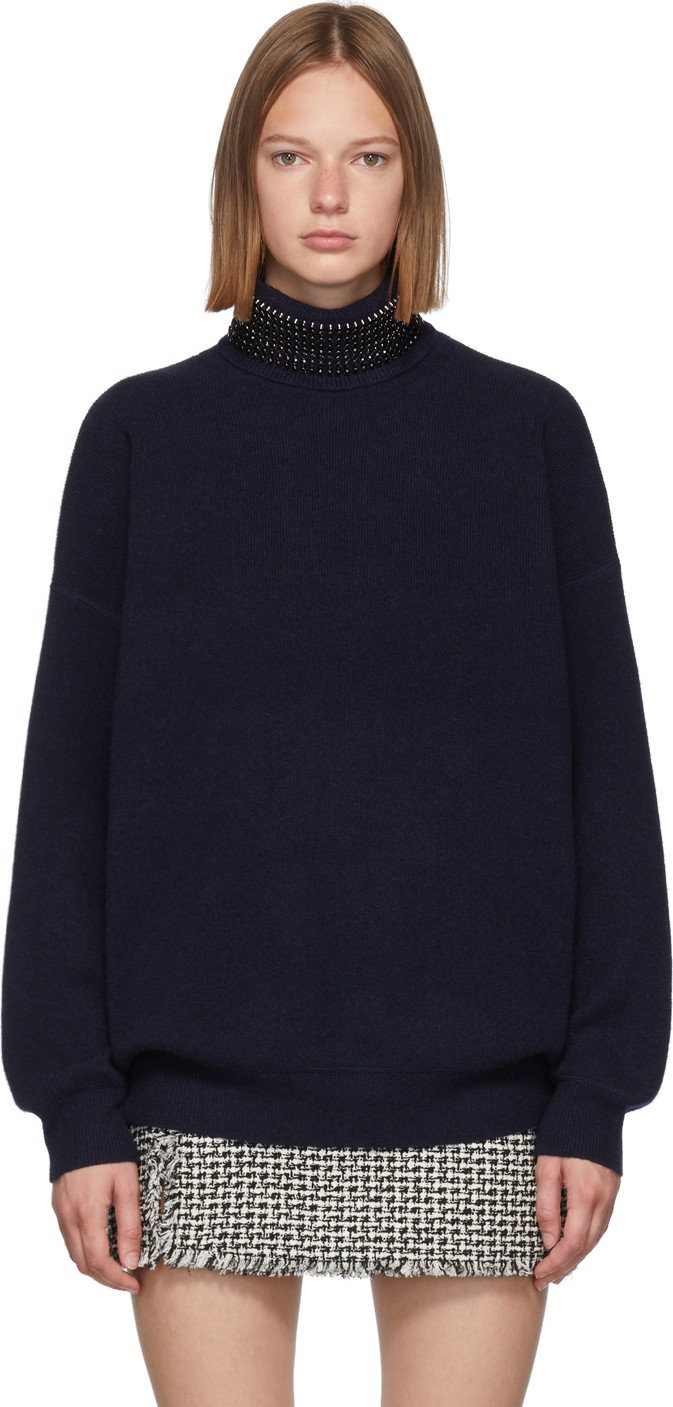 Alexander Wang Navy Crystal Collar Turtleneck