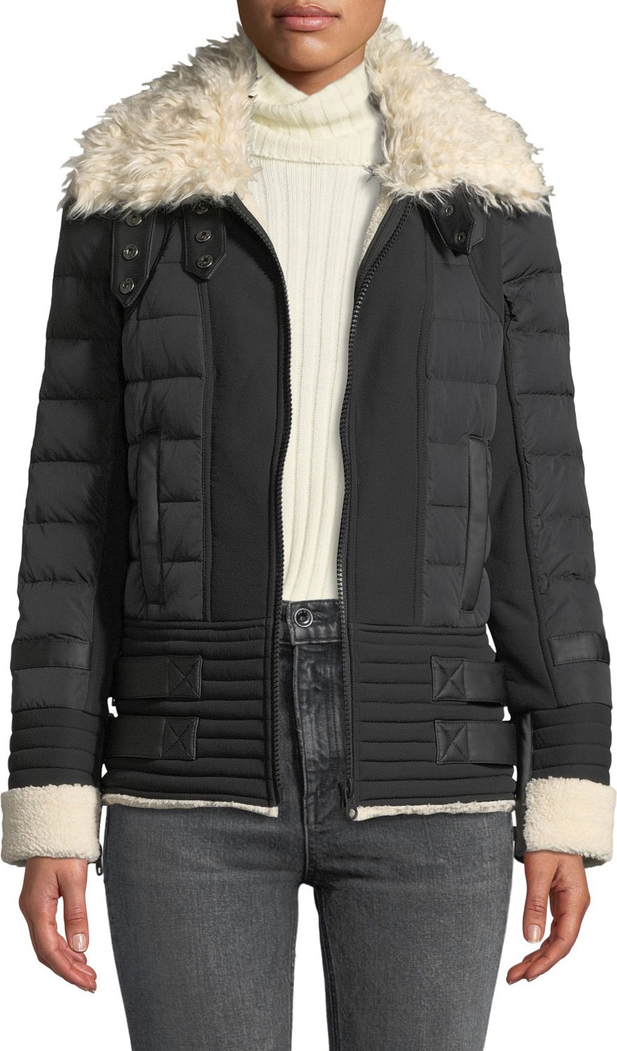 Blanc Noir Moto Aviator Puffer Jacket
