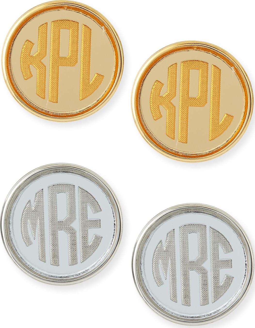 Moon and Lola Vineyard Round Monogram Block Earrings