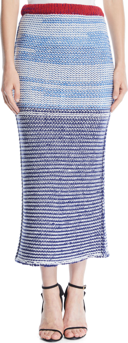 Calvin Klein 205W39NYC Television-Striped Tweed Wool Tubular Pull-On Skirt