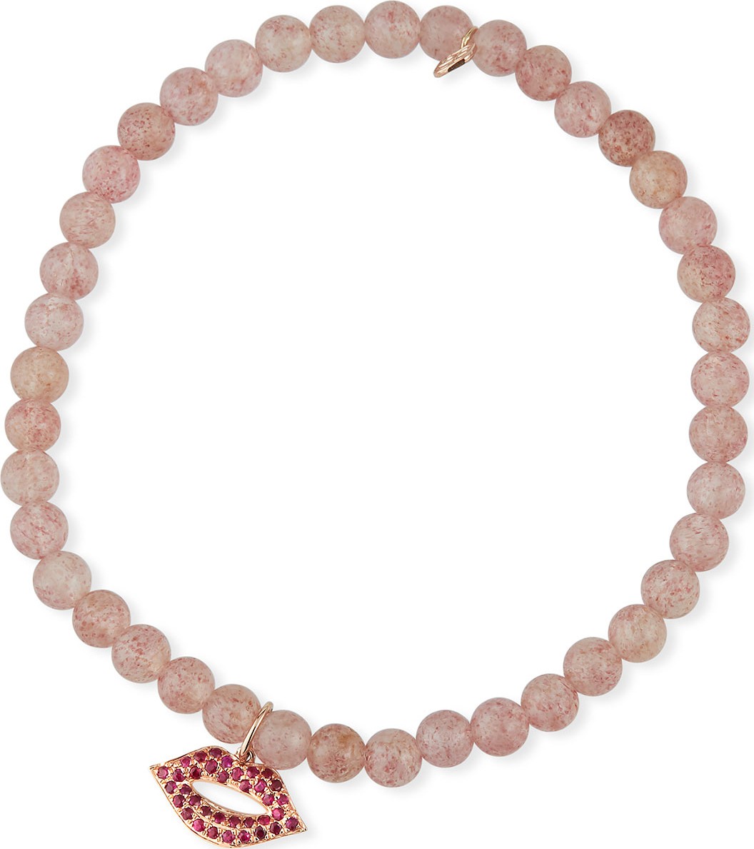 Sydney Evan 14k Rose Gold Small Ruby Lips Bracelet