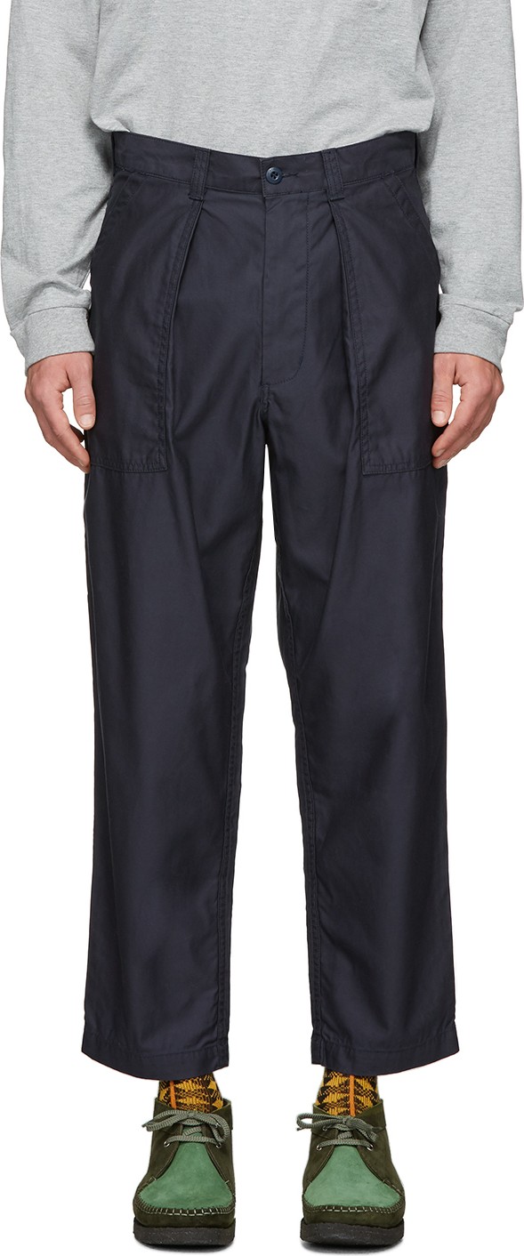 Beams Plus Navy Pleated Sateen Trousers
