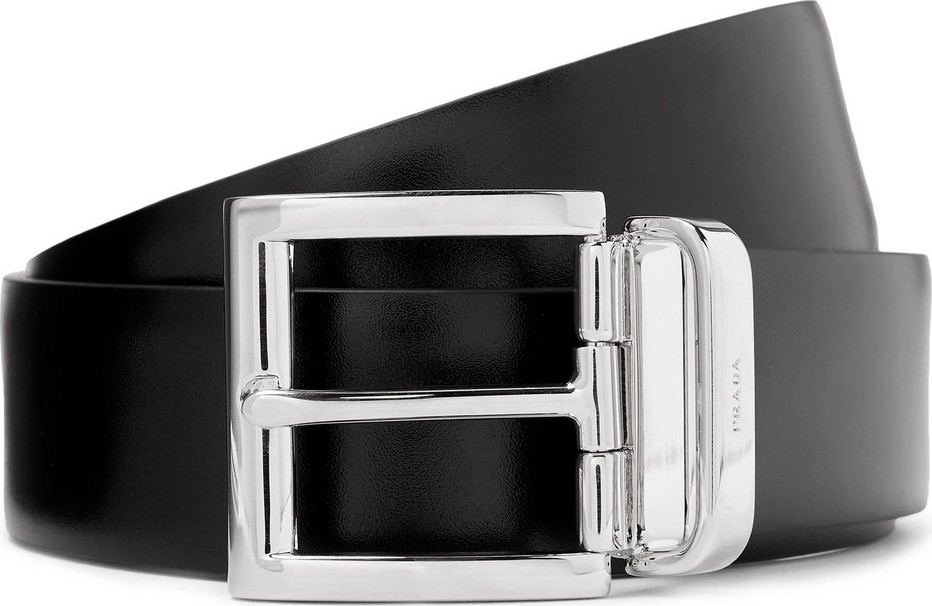 Prada 3.5cm Black and Midnight-Blue Reversible Leather Belt