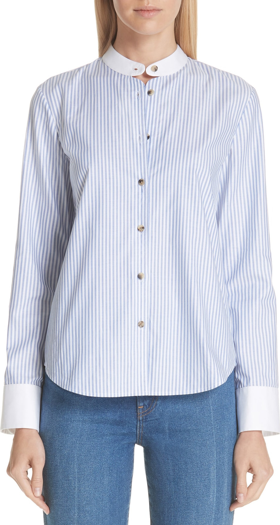 Khaite Contrast Collar Stripe Poplin Shirt