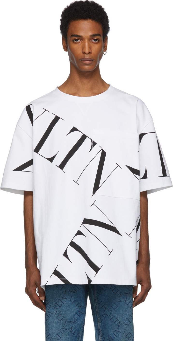 Valentino White 'VLTN' Macrogrid T-Shirt