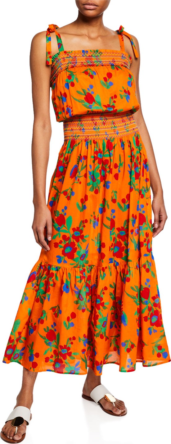 Tory Burch Floral-Print Smocked Cotton Maxi Dress
