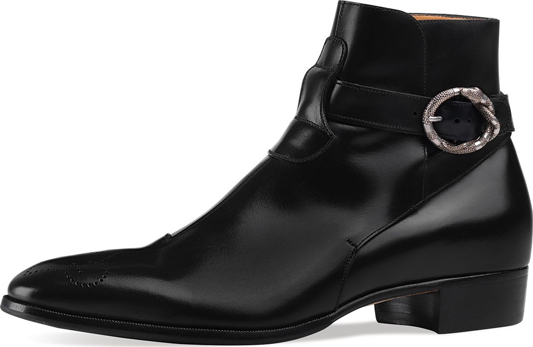 Gucci Leather Ankle Boot with Kingsnake Buckle