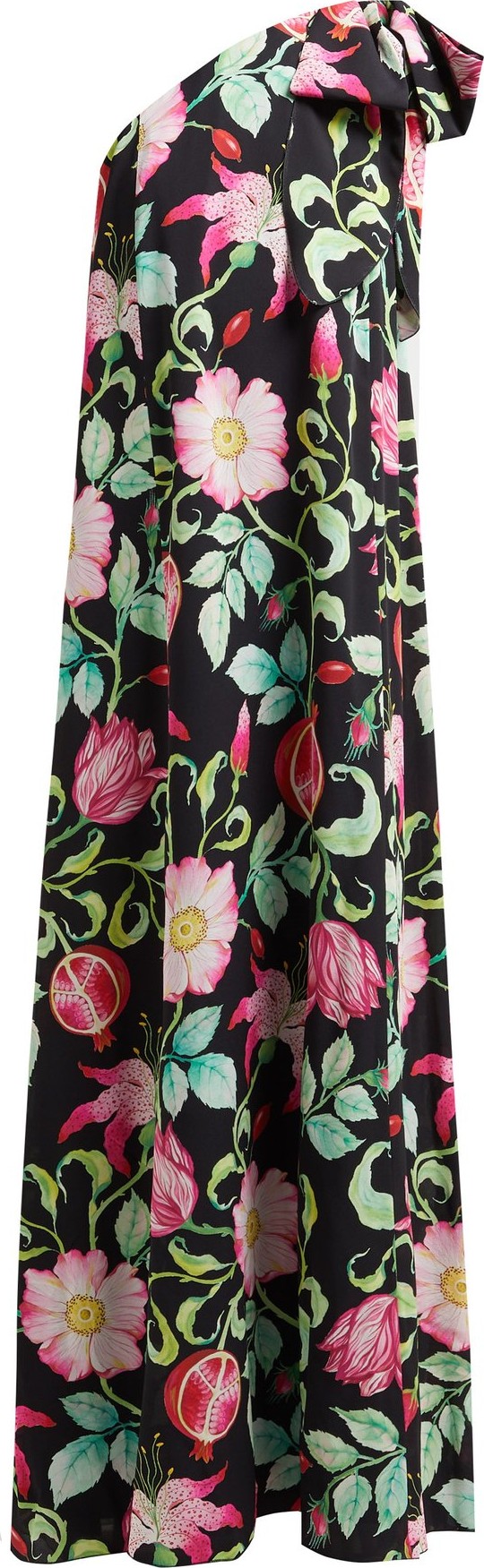 Andrew Gn Pomegrante and floral-print asymmetric silk-gown