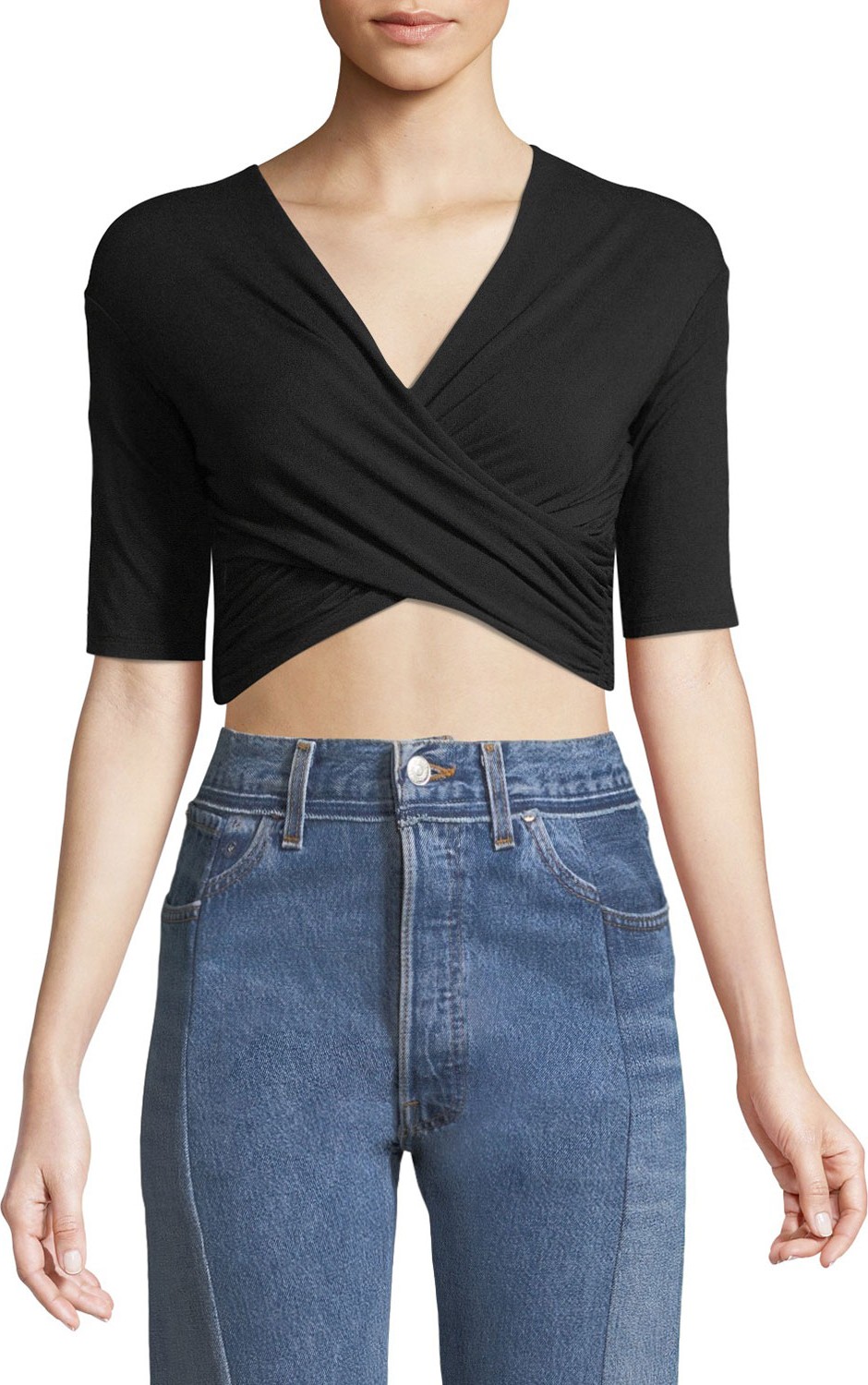 T By Alexander Wang Tie-Back Wrapped Crop Top