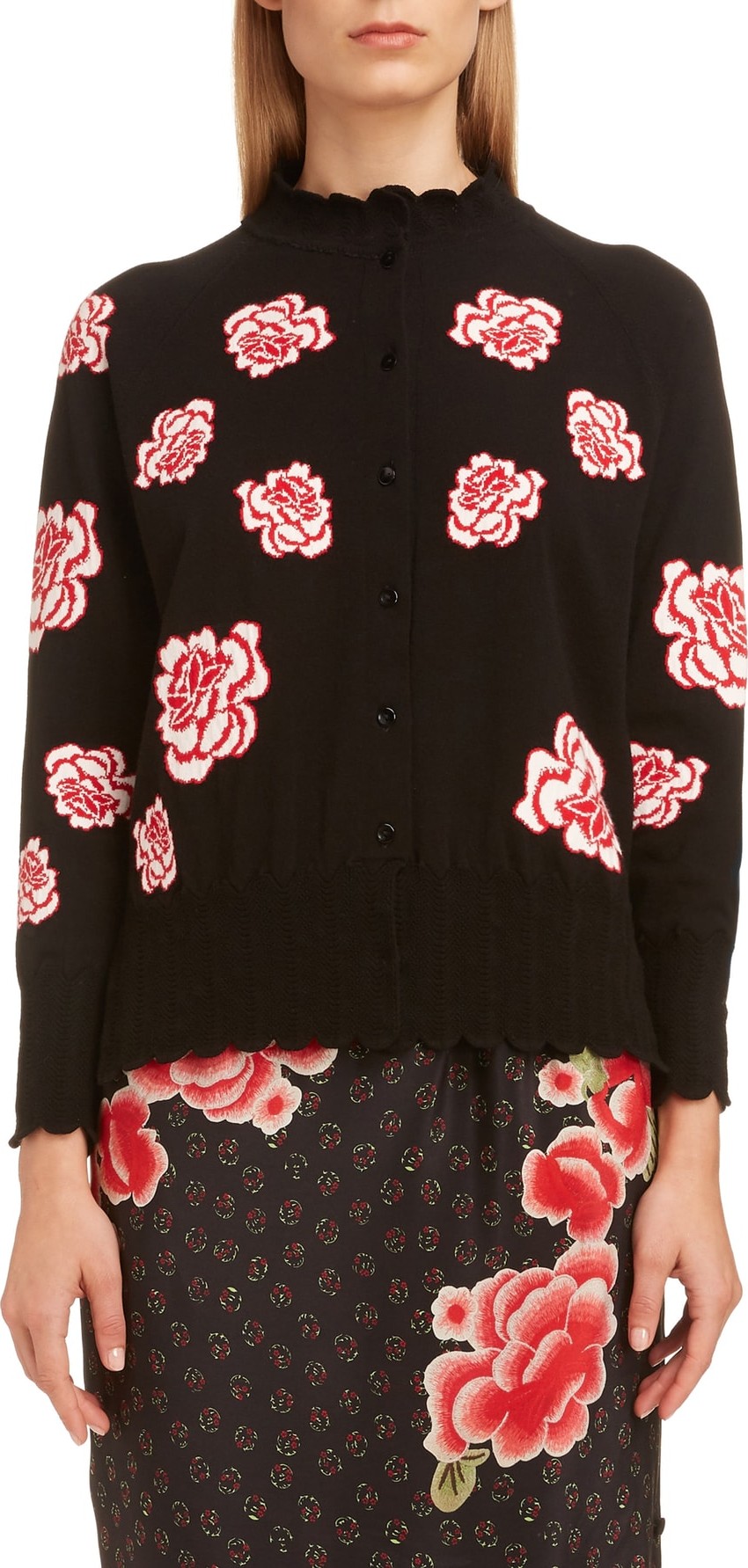 Simone Rocha Peony Jacquard Mandarin Collar Cardigan